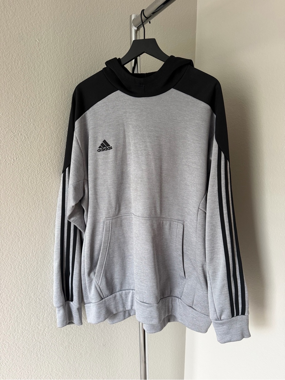 adidas Gray and Black Men's Pullover Hoodie with Three-Stripes